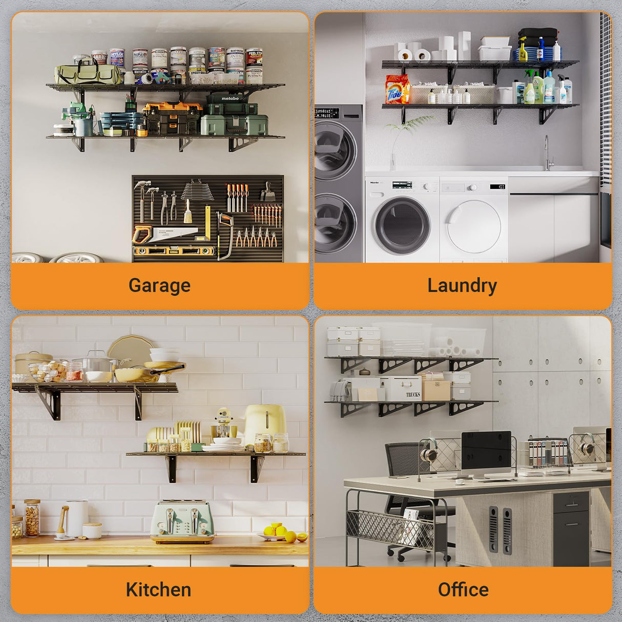 eShelf 2x6 ft Garage Shelving, 2-Pack Wall-Mounted Shelves for Garage, Kitchen, Pantry Storage, 800 lbs Total Load Capacity Gargae Wall Shelving, eShelf