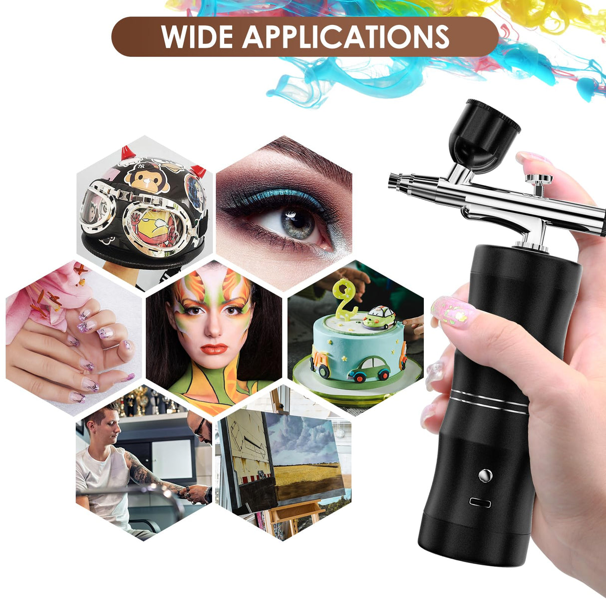 Rhinowisdom Airbrush Kit with Compressor, Air Brush Gun Rechargeable 48PSI High Pressure Air Brushes with 0.3mm Nozzle and Cleaning Brush Set for rhinowisdom