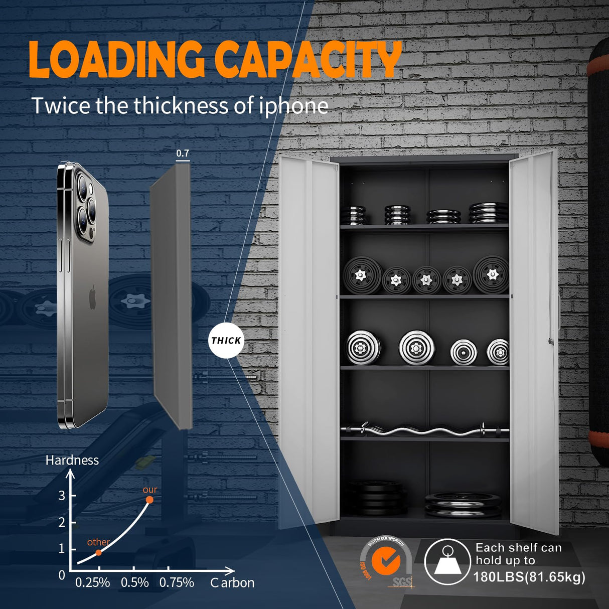 Yizosh Metal Storage Cabinet with Lock - 72" Garage Storage Cabinet with 2 Locking Doors and 4 Adjustable Shelves, Gray White Steel Lockable File Yizosh