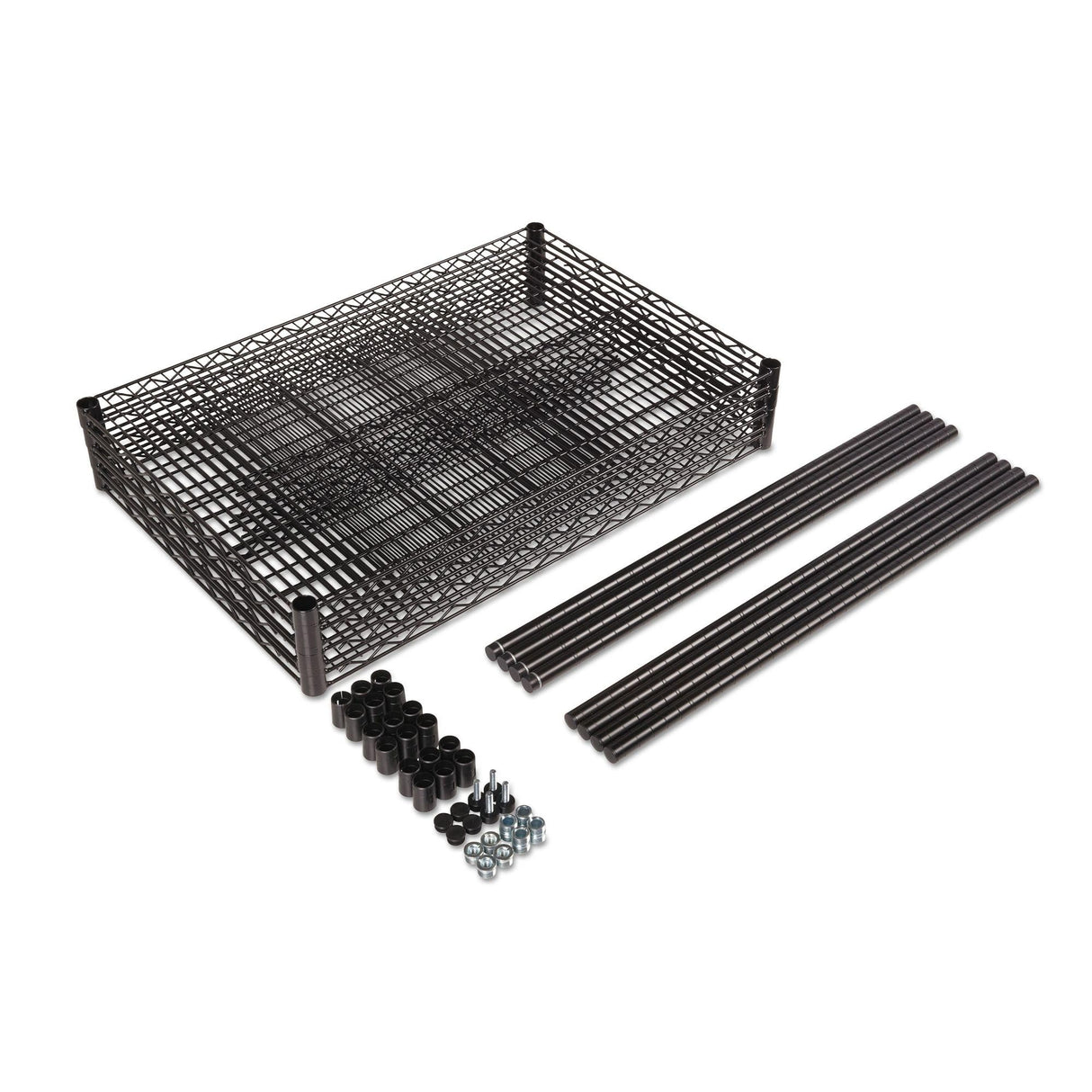 Alera ALE Industrial Heavy-Duty Wire Shelving Starter Kit, 4-Shelf, 48w x 24d x 72h, Black Alera