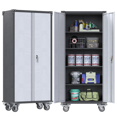 SUXXAN 71" Tall Metal Storage Cabinets with Doors and 4 Adjustable Shelves, Lockable Rolling Cabinet Silver&Black,Home Office Metal Utility Cabinet