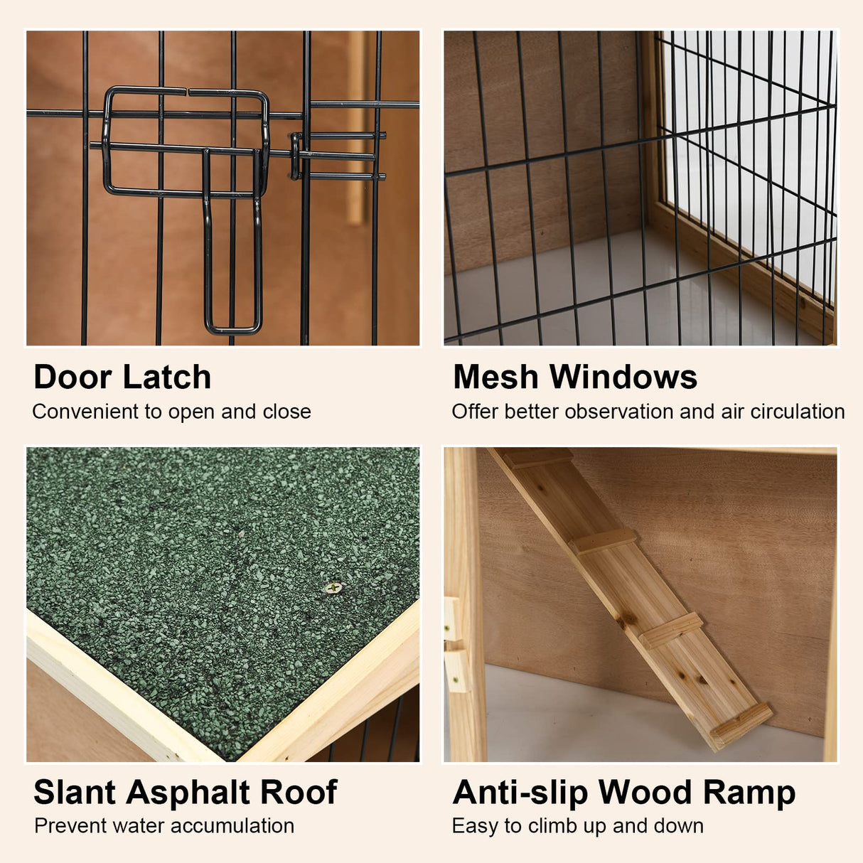 Tangkula Wood Chicken Coop and Rabbit Hutch, Indoor Outdoor Bunny Hutch with Ramp & Run, Hen Guinea Pig Cage with Waterproof Roof Ventilation Door, Tangkula