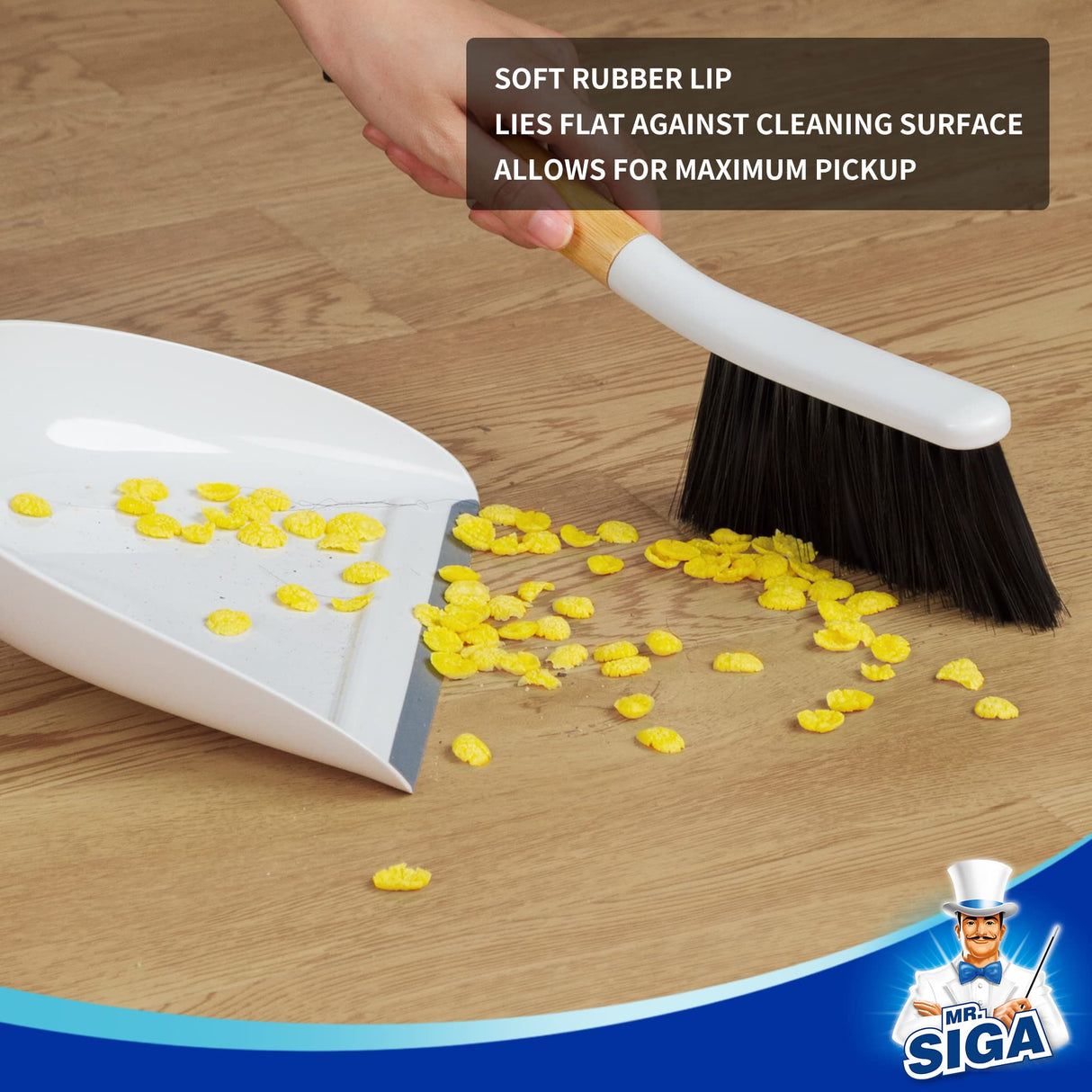 MR.SIGA Dustpan and Brush Set, Portable Cleaning Brush and Dustpan Combo with Bamboo Handle, 1 Set MR.SIGA