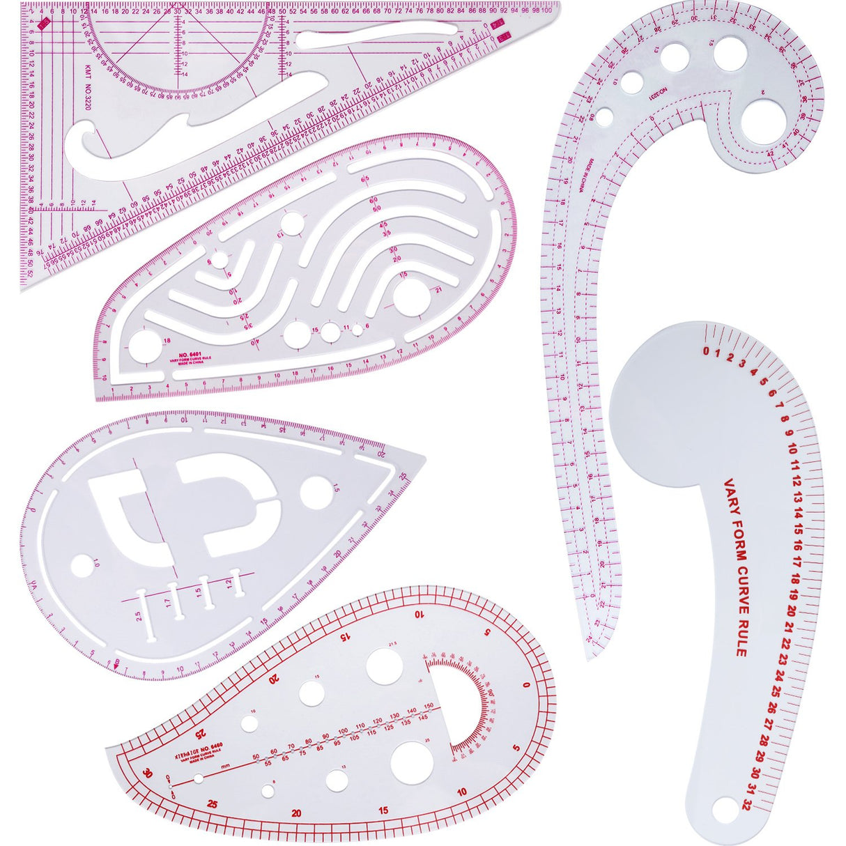 Boao 6 Pieces Sewing Curved Ruler Curved Sewing Rulers Set French Metric Ruler Plastic Sewing Tools Metric Curve Shaped Rulers Making Ruler Kit for Boao