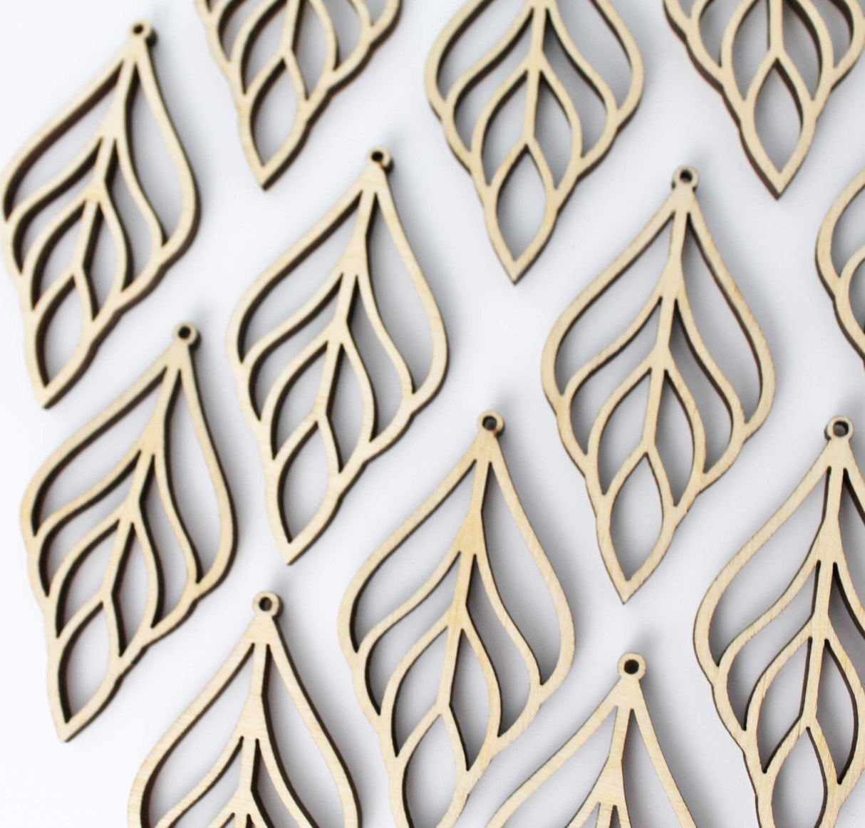 ALL SIZES BULK (12pc to 100pc) Unfinished Wood Wooden Laser Cutout Long Leaf Dangle Earring Jewelry Blanks Shape Crafts Made in Texas Texan Wood Crafts