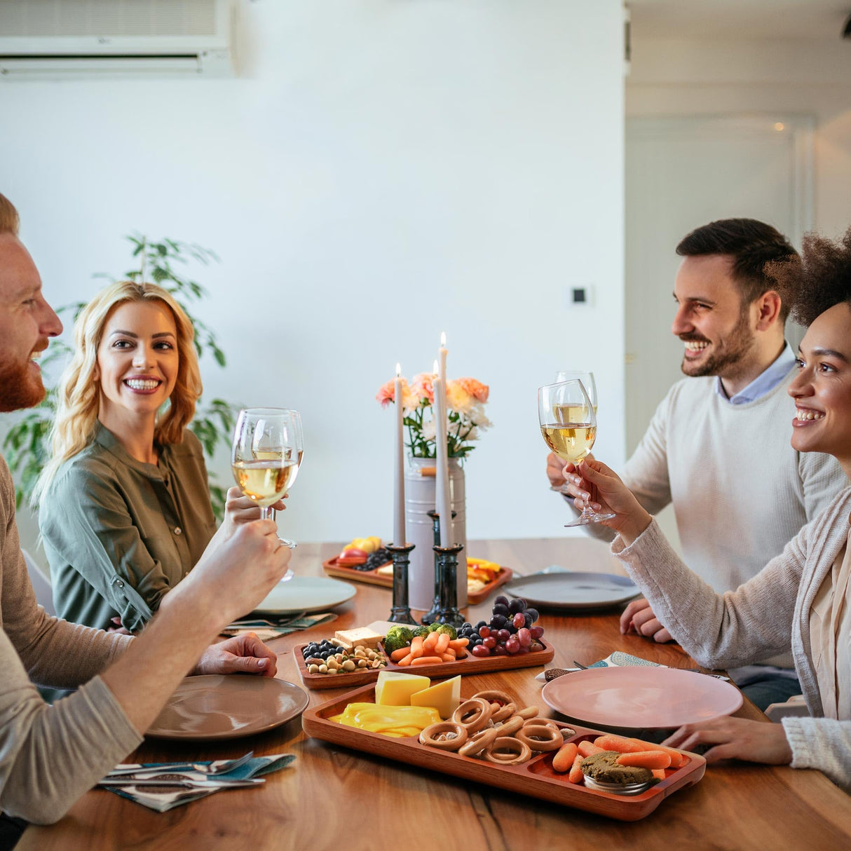 Lorbro Acacia Wood Serving Tray, 14" x 5.5" Wooden Serving Platter, 3 Section Rectangular Wooden Trays for Food, Cheese, Snacks, Fruit, Appetizer, Lorbro