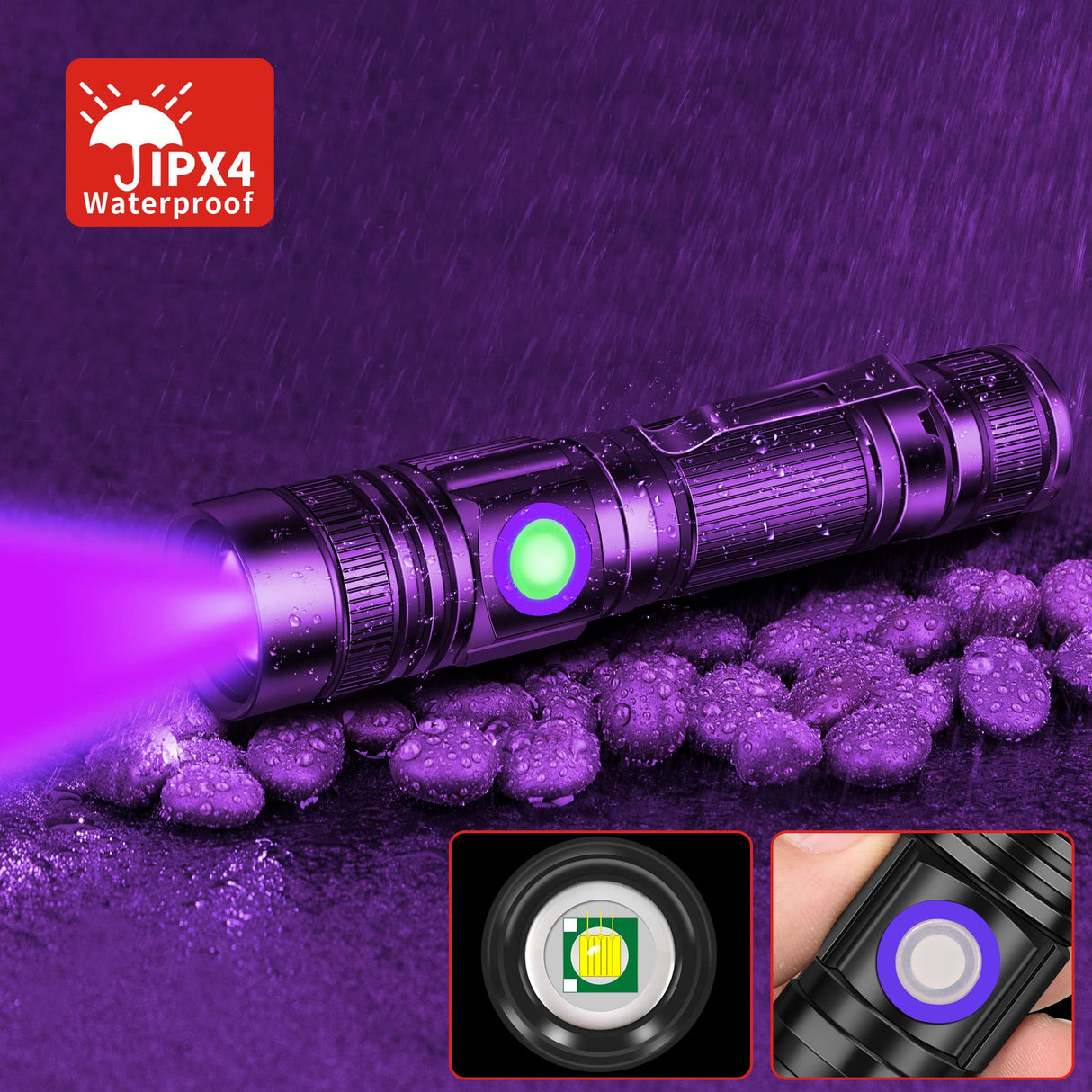 DARKBEAM UV 395nm Flashlight USB Rechargeable, Wood's lamp Black Light, Handheld Ultraviolet LED Portable with Clip, Resin Curing/Spot DARKBEAM