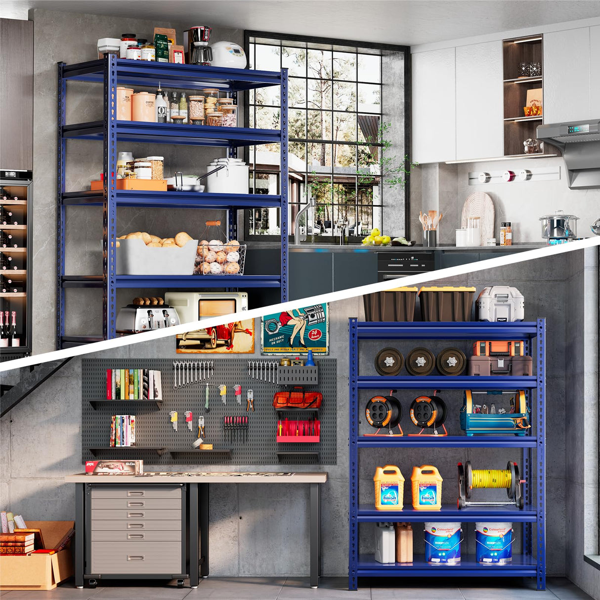 REIBII Garage Shelving Garage Storage Shelves Garage Shelves Heavy Duty Shelving Adjustable 5 Tier Metal Shelving 1750LBS Shelving Unit Industrial REIBII