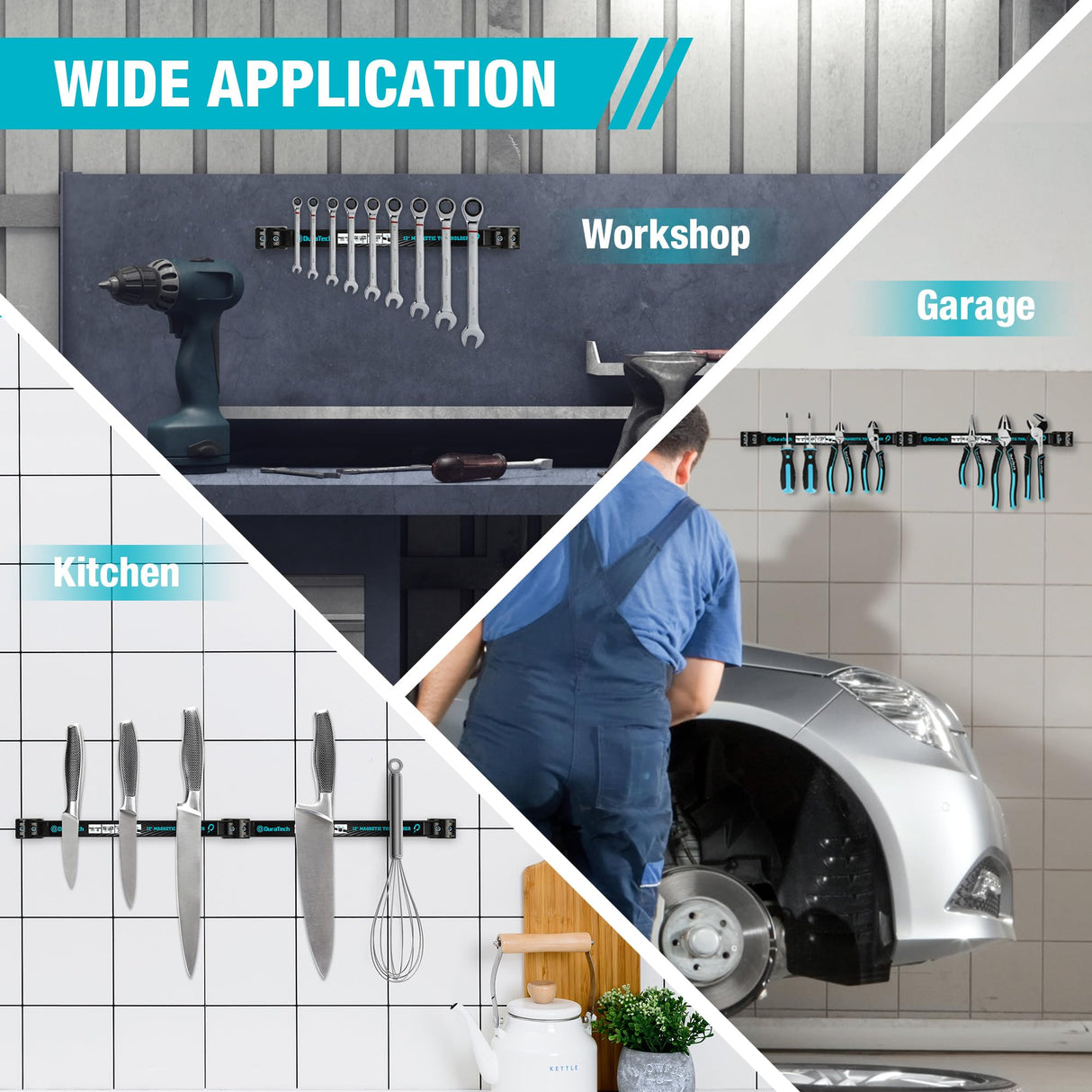 DURATECH 4 Pack 12" Magnetic Tool Holder Strip, Heavy Duty Magnetic Tool Bar, Magnetic Space Saving Tool Organizer with Mounting Screws for Garage, DURATECH