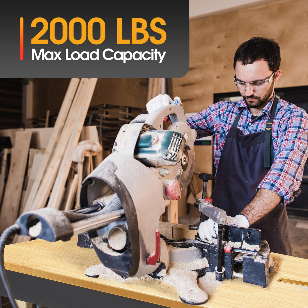 Antifir 48" Adjustable Workbench,Heavy Duty Workstation with Rubber Wood Top, 2000 LBS Load Capacity Hardwood Garage Workbench for Antifir