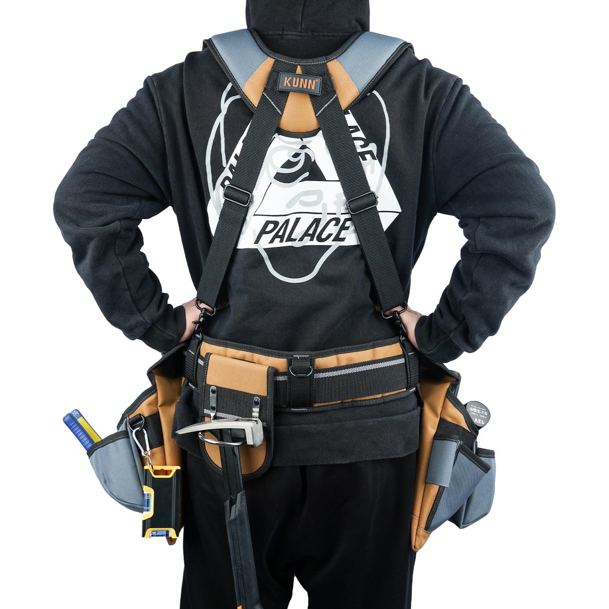 KUNN Carpenter Tool Belt with Suspenders Pro Framer Suspension Tool Rig for Construction Contractors and Electrician,Khaki KUNN
