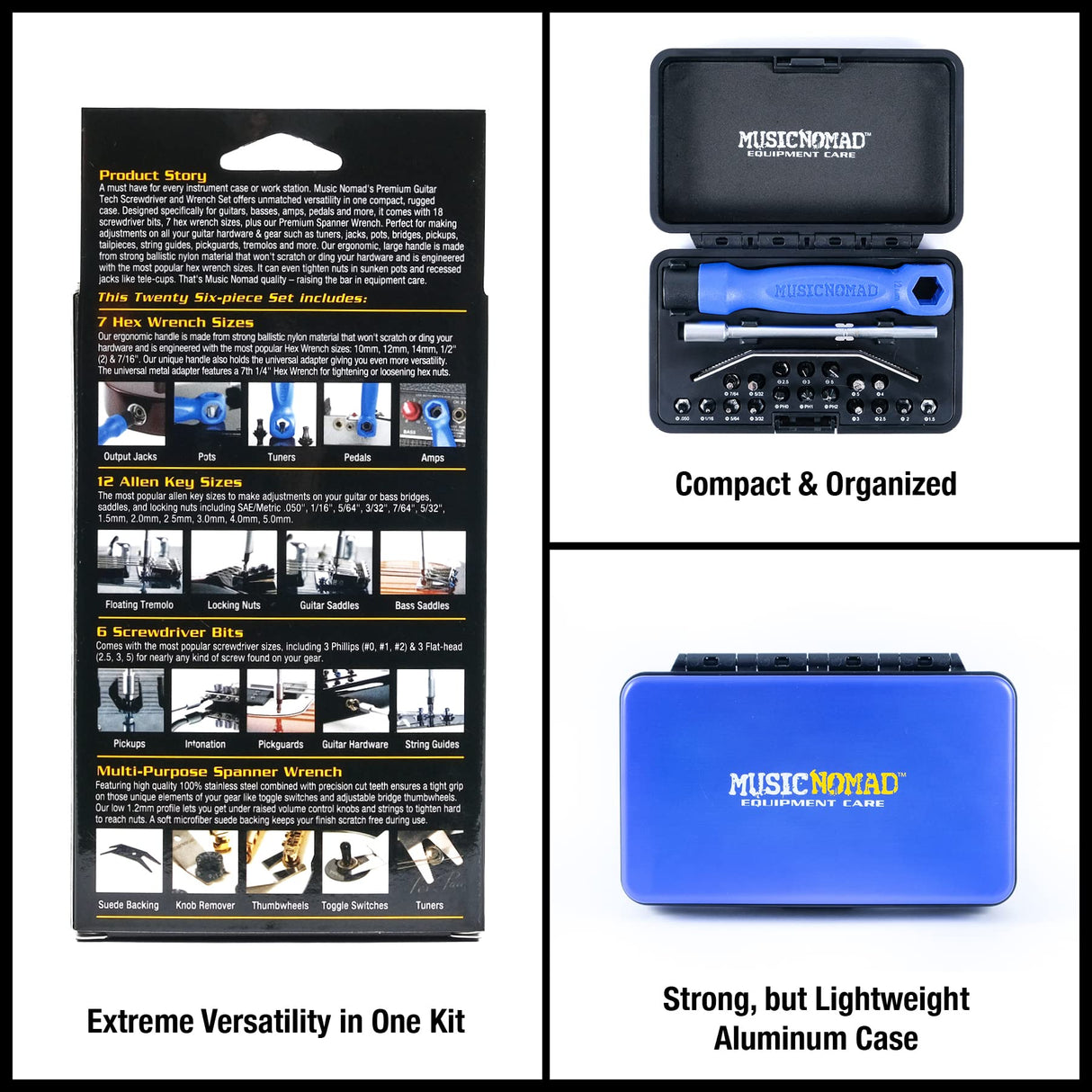 MusicNomad KEEP IT SIMPLE, SETUP (KISS)™ Starter Kit Bundle - 6 pc. Gauge Set, 26 pc. Guitar Tech Tool Set, 11 pc. Truss Rod Wrench Set (MN609) MusicNomad