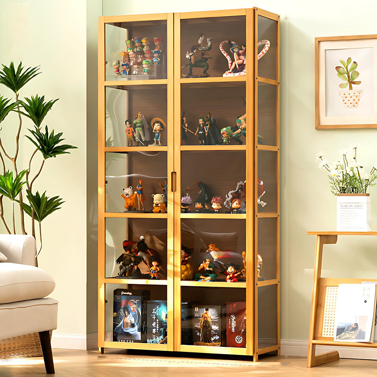 5-Tier Acrylic Glass Display Cabinet with Bamboo Frame – Versatile Storage for Books, Toys, and Collectibles idhhco