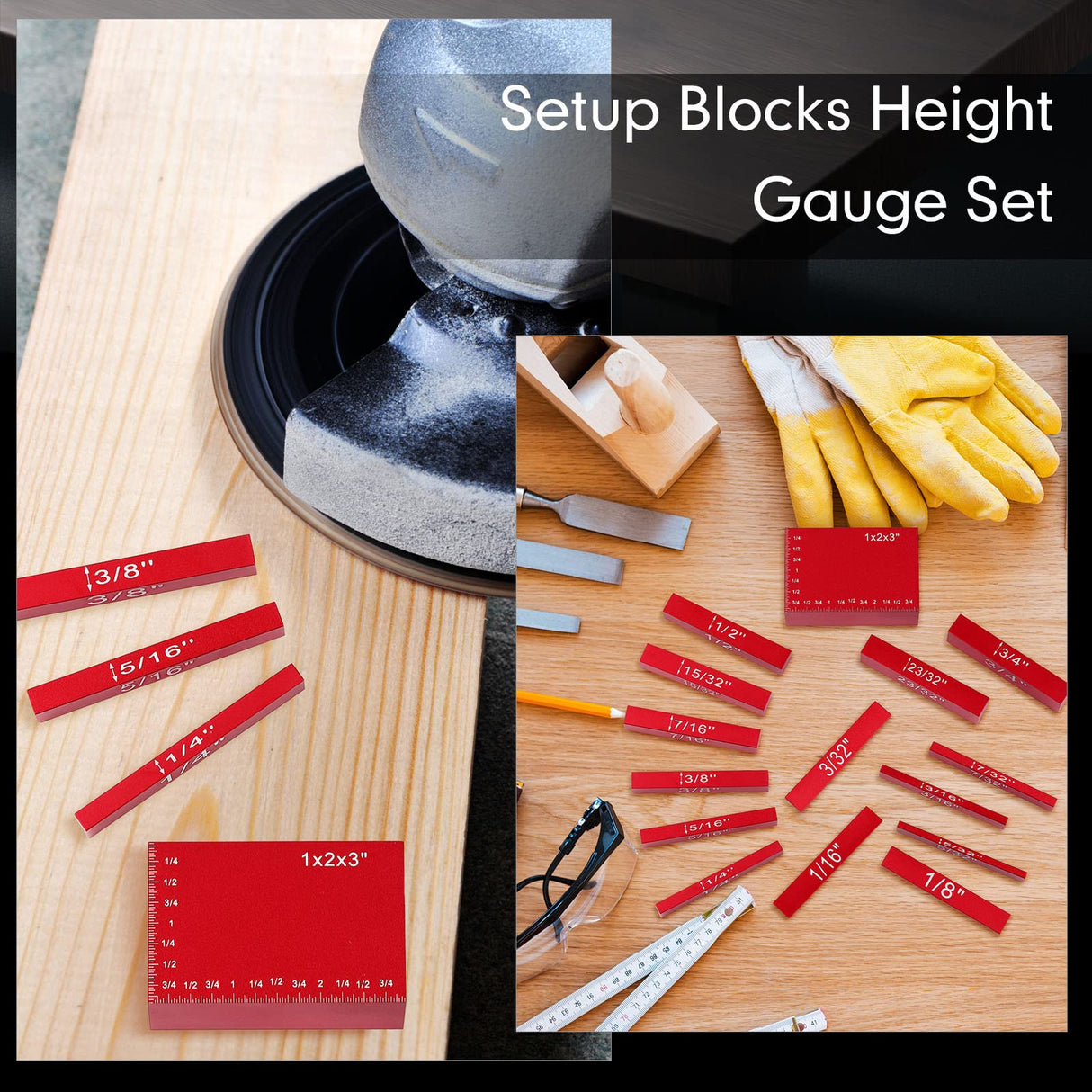 Setup Blocks Height Gauge Set, 15 Pieces Precision Saw Kit Drill Press Table Router Setup Blocks Woodworking Woodpeckers Tool Setup Bars Accessories Frienda