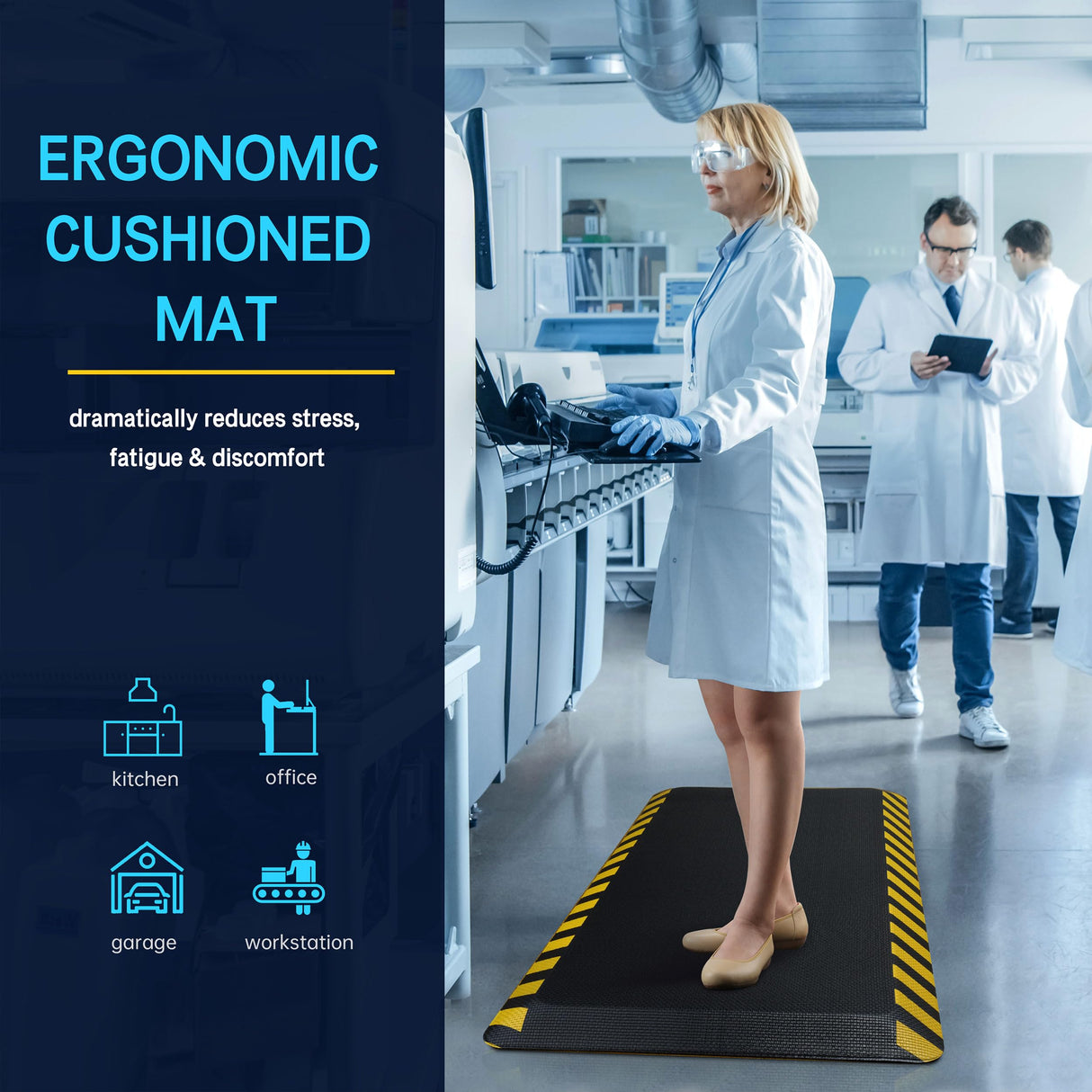 FEATOL Anti Fatigue Mats Industrial, Ergonomic Standing Floor Mat, Work Mats for Standing,Black with Yellow Border Safety Mat 20" x 32"-Standing FEATOL