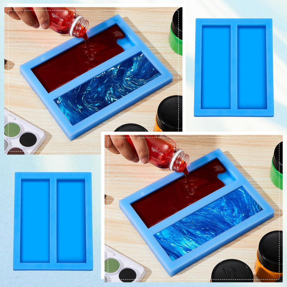 Double Cavity Silicone Knife Scale Mold Casting Resin Knife Mold for Bottle Stopper DIY Craft Making Supplies, 0.4 x 2 x 6 Inches, Blue Tessco