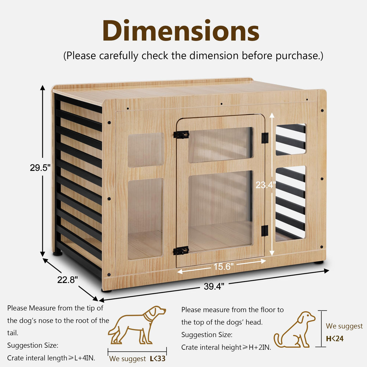 MCombo Wooden Dog Crate Furniture, Dog Kennel Furniture Pet House End Table, Solid Wood Dog Cage Indoor for Small/Medium Dogs, 1421 (Natural) MCombo