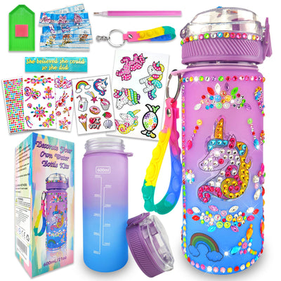 EDsportshouse Decorate Your Own Water Bottle Kits for Girls Age 4-6-8-10,Unicorn Gem Diamond Painting Crafts,Fun Arts and Crafts Gifts Toys for Girls