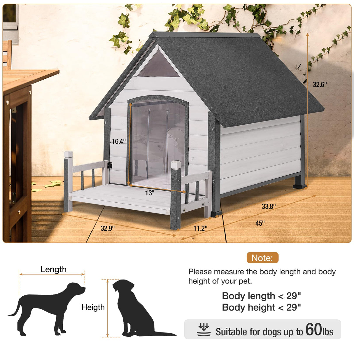 Dog House with Anti-Bite Metal Iron Frame Outdoor Wooden Dog Kennel Indoor Puppy Shelter for Small Medium Large Dogs Weatherproof(Off-White) GUTINNEEN
