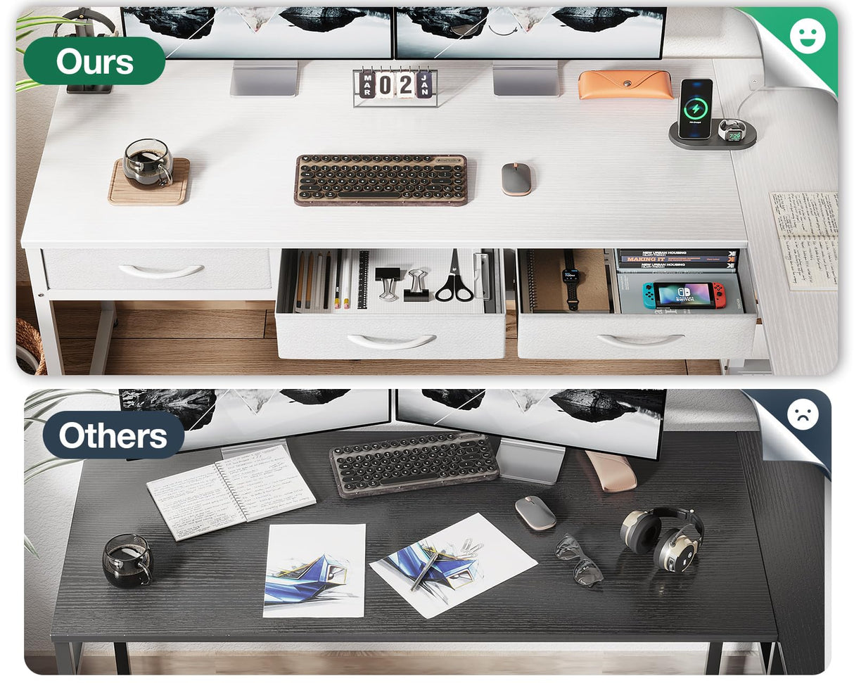 AODK 53 Inch Reversible L Shaped Desk with USB Ports & Fabric Drawers for Home Office & Gaming AODK