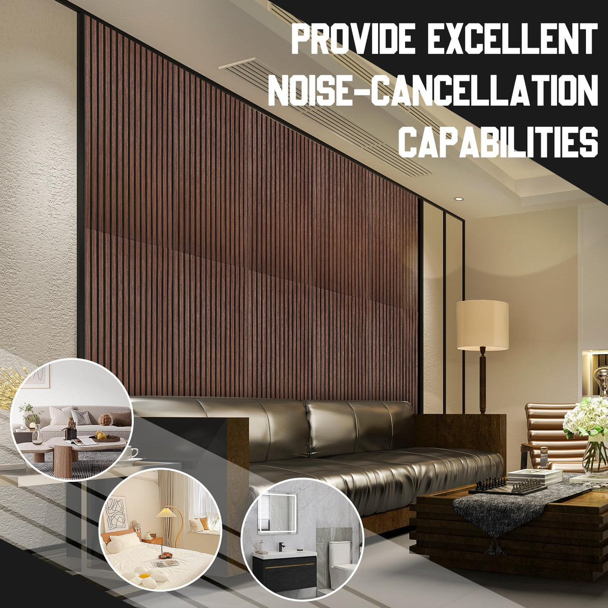 Frienda 6 Pcs 47.2 x 23.6 Inch Acoustic Wood Wall Panels Decorative Soundproof Wall Panels 3D Slat Wood Panels for Home Office Cinema Interior Wall Frienda