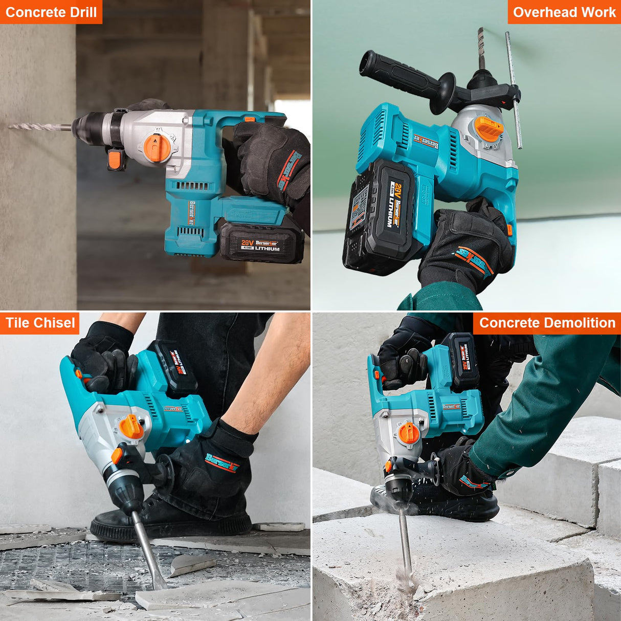 Berserker 20V Cordless 1-1/8" Rotary Hammer Drill SDS-Plus Brushless Motor with Safety Clutch, 4.0Ah Lithium-Ion Battery Powered, 3.0A Fast Charger, Berserker
