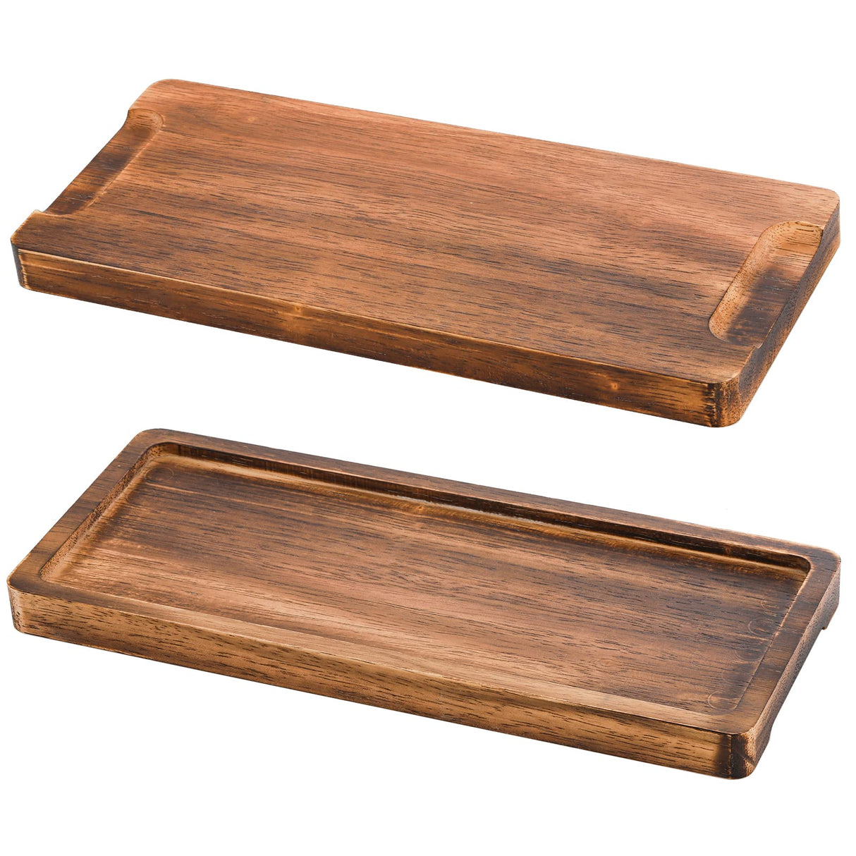 SOUJOY Set of 4 Wood Serving Tray, Oak Platter for Food, 12'', 14.5'' Rectangular Charcuterie Board with Edge for Home Decor, Dessert, Vegetables, SOUJOY