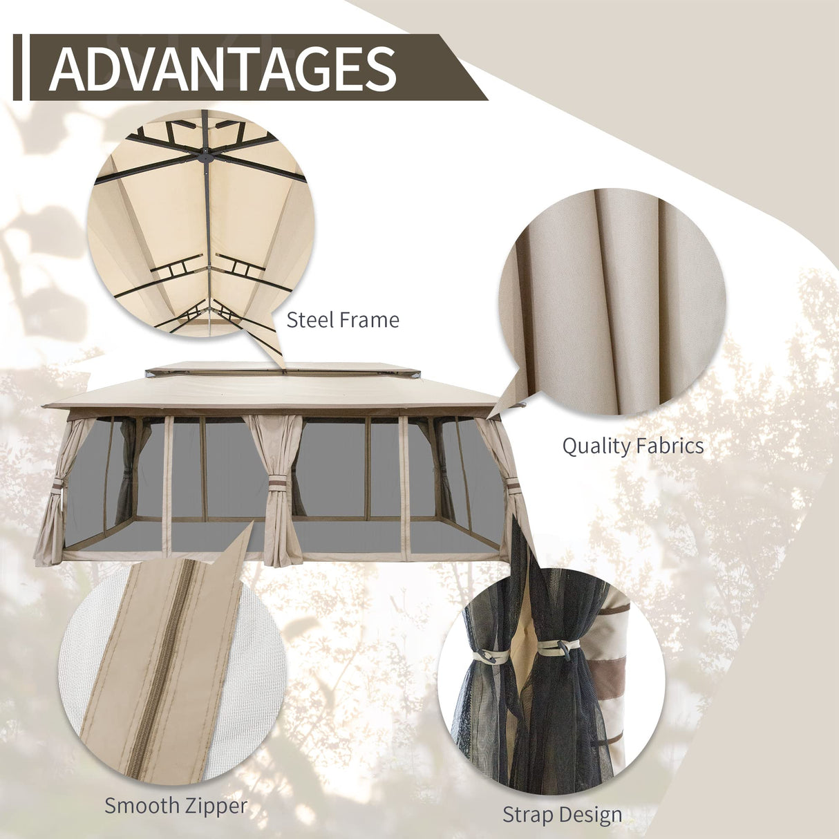 Joyside 10x20 ft Outdoor Gazebo, Double-Tier Roof Gazebo Tent with Curtains and Nettings, Patio Spacious Carport Gazebo with Metal Steel Frame Joyside