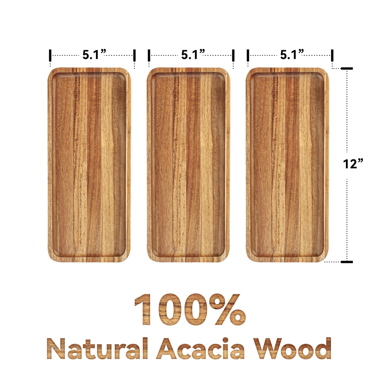 Acacia Wood Serving Trays, Set of 3 Wooden Serving Platters for Home Decor, Food, Cheese, Fruit, Vegetables, Charcuterie, Appetizer Serving Tray(11.8 Anyvape