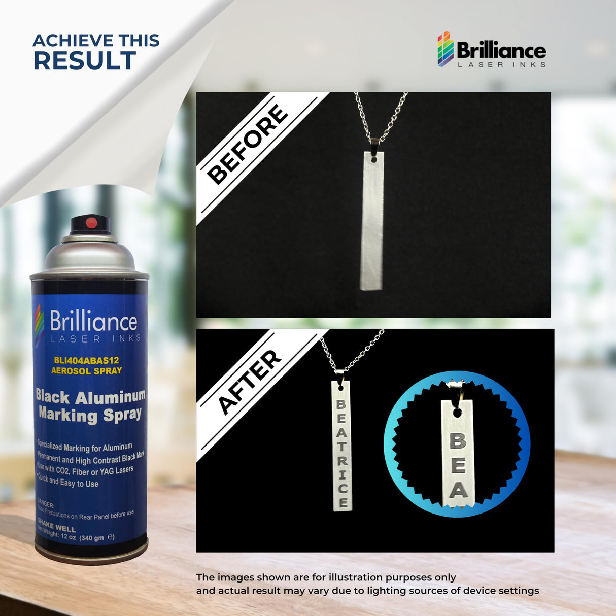 Brilliance Laser Inks 12 Oz Black Aluminum Laser Marking Spray for High Contrast Permanent Marks | Anti Clog Metal Engraving Aerosol Compatible with BRILLIANCE LASER INKS