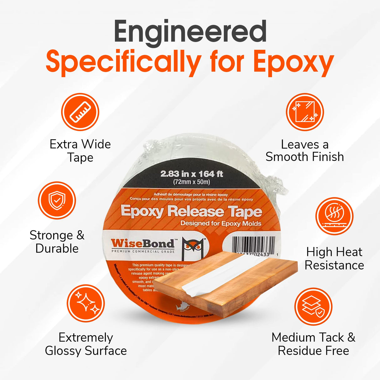 WiseBond 3-Pack Extra Wide Self-Releasing Epoxy Tape for Resin - Ultimate Choice for a Time-Saving Solution for Molds, River Tables, Heat Resistant, WiseBond