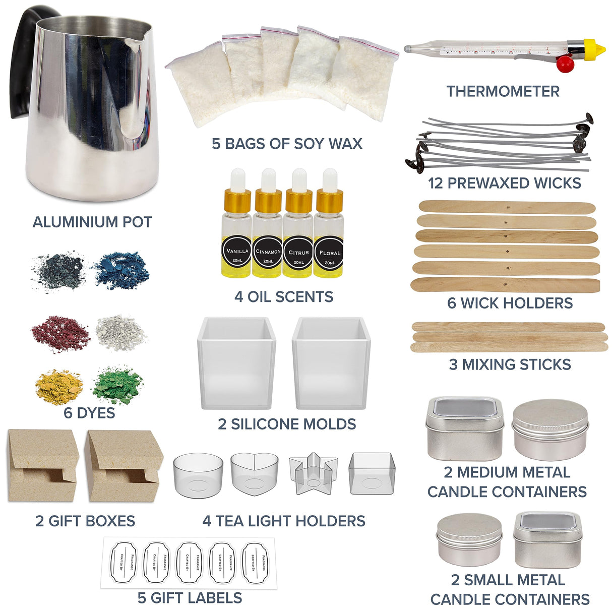 Craft It Up Candle Making Kit for Kids - Teen Girl Craft Set - Soy Wax 8 oz, 12 Wicks, 4 Scents, Jars, Molds - Starter Candle Making Kit for Adults Craft It Up