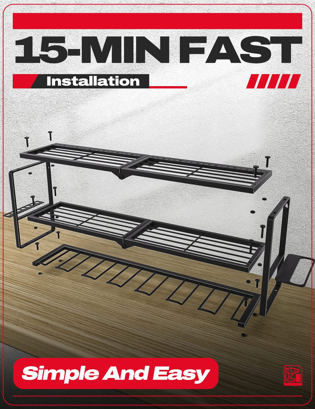 Amoowis Power Tool Organizer, Garage Organization with 7 Drill Holders, Tool Box Organizers and Storage Wall Mount, Metal Shelf Heavy Duty, Utility Amoowis
