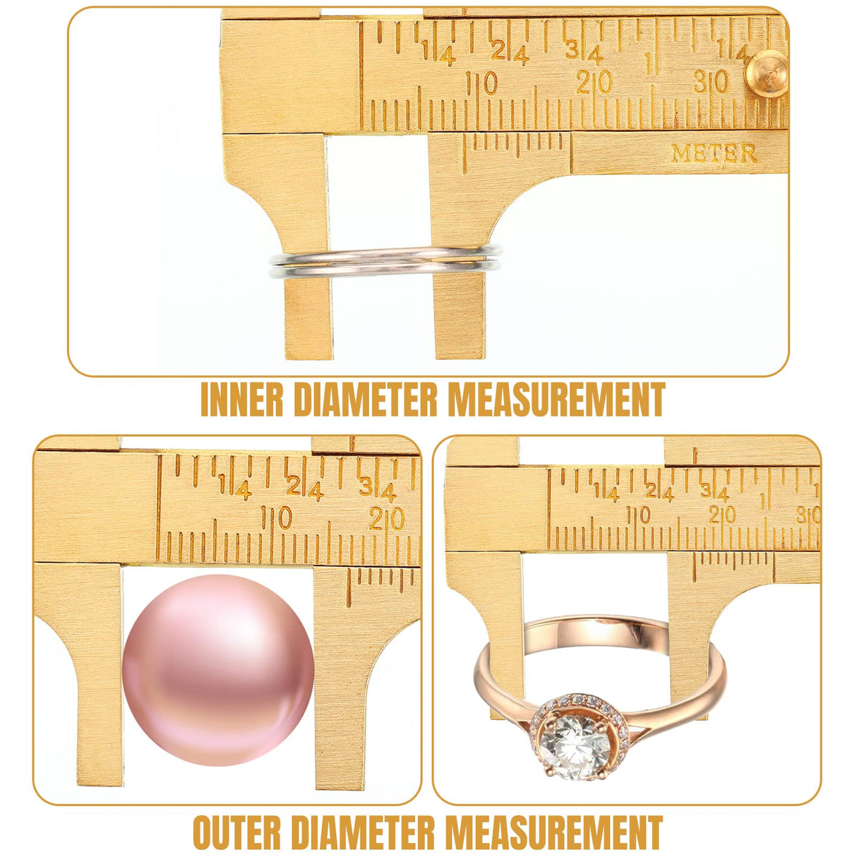 Konohan 2 Pcs Brass Vernier Caliper Pocket Caliper Handy Caliper Measuring Mini Tool Double Scale Sliding Gauge Metal Pocket Ruler for Bead Wire Konohan