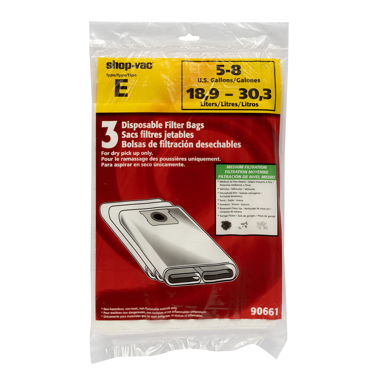 Shop-Vac 9066133, Disposable Filter Collection Bags, Fits 5-8 Gallon Tanks, (3 Pack) Shop-Vac