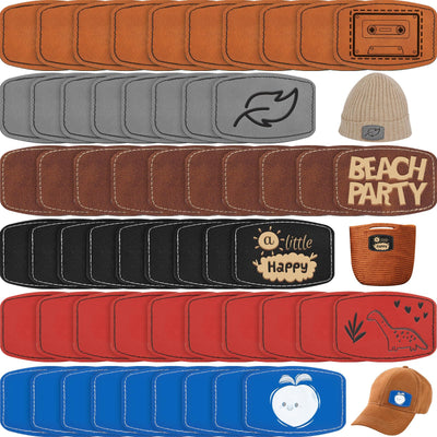 Dunzy 60 Pcs Blank Leatherette Hat Patches with Adhesive Rustic Leatherette Rounded Rectangle Patch Faux Leather Patches for Hats Costumes Fabric