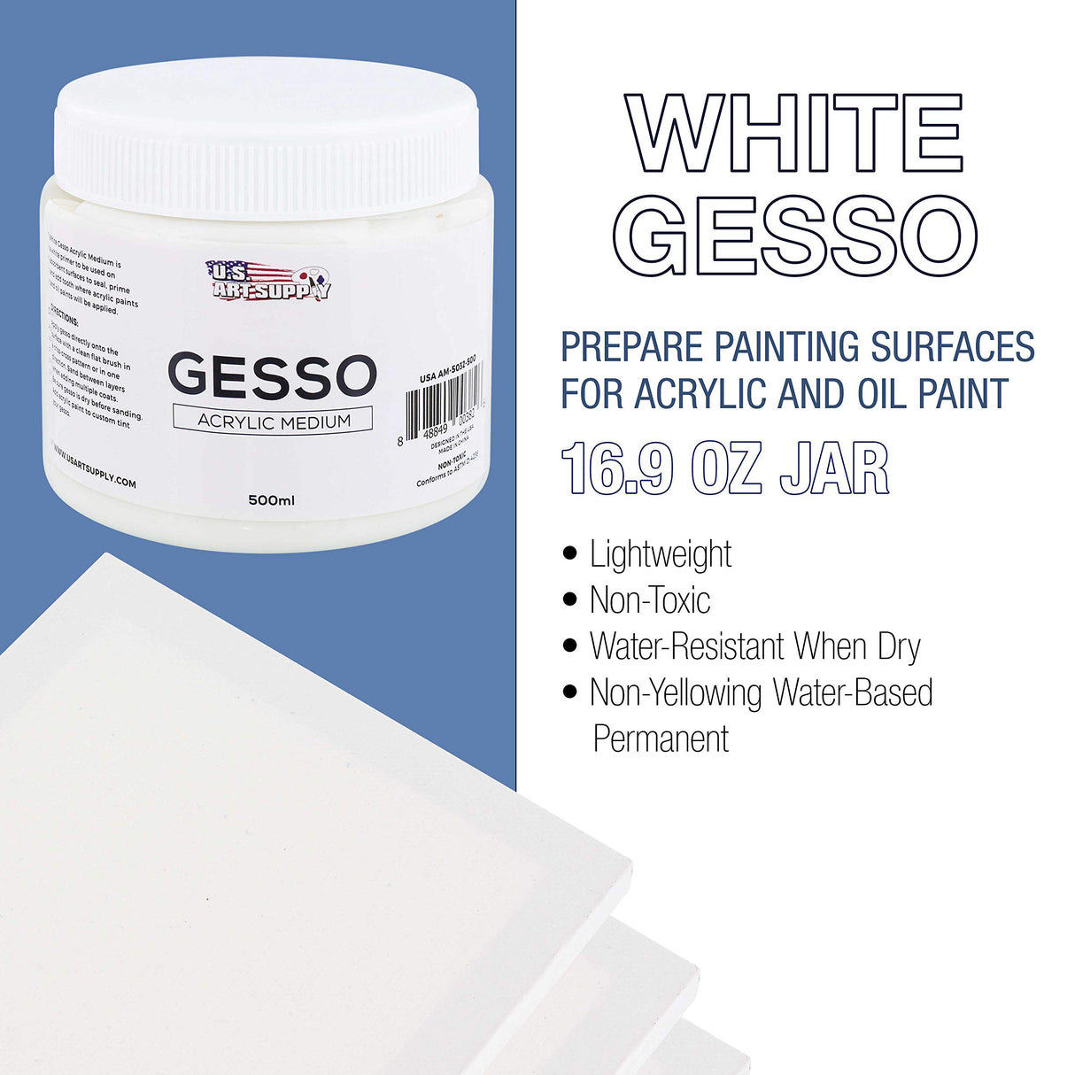 U.S. Art Supply White Gesso Acrylic Medium, 500ml Tub - 16.9 Ounces over a Pint U.S. Art Supply