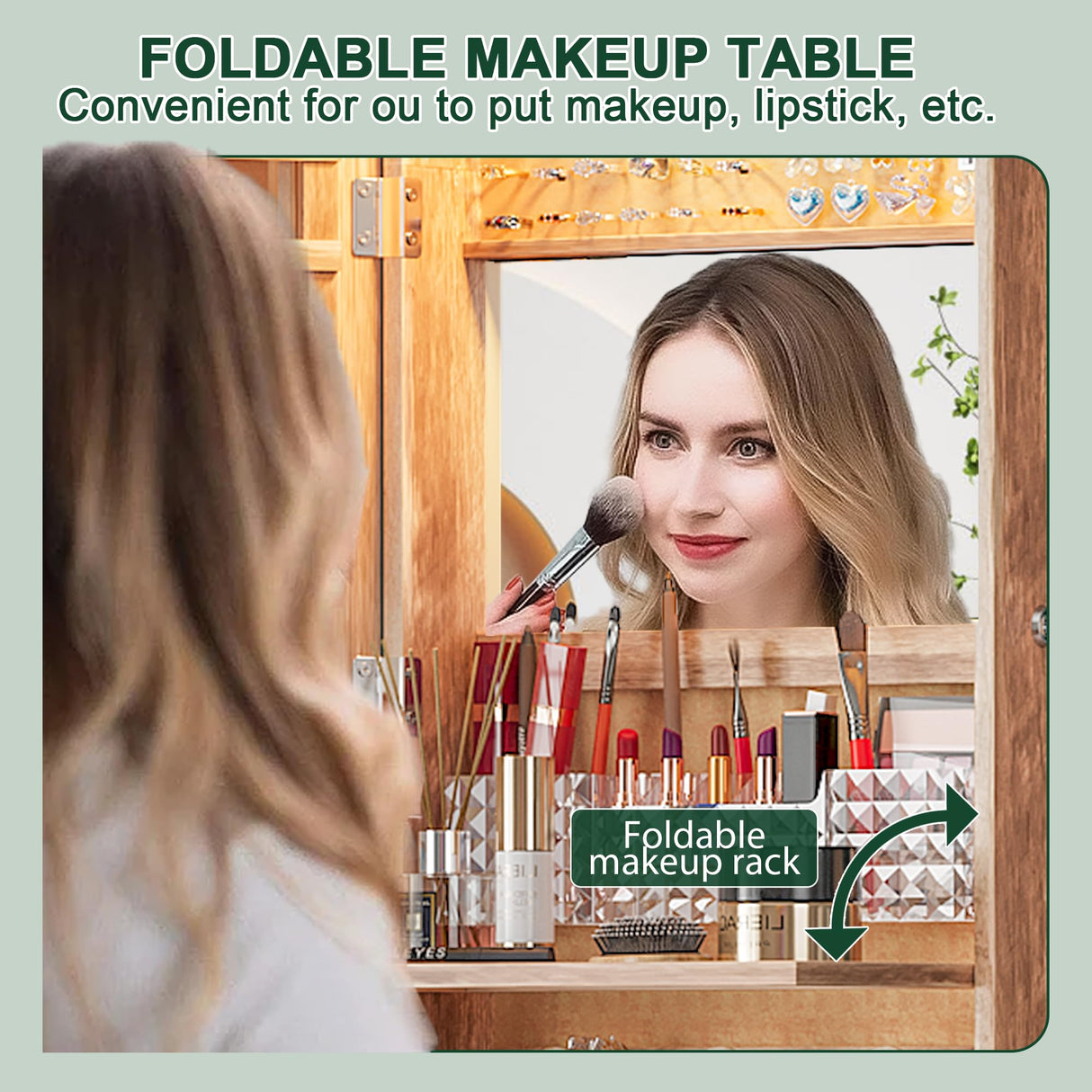 HNEBC LED Mirror Jewelry Cabinet,47.2" Wall Mounted Jewelry Organizer with Full-Length Mirror,Over The Door Hanging Jewelry Armoire Storage HNEBC