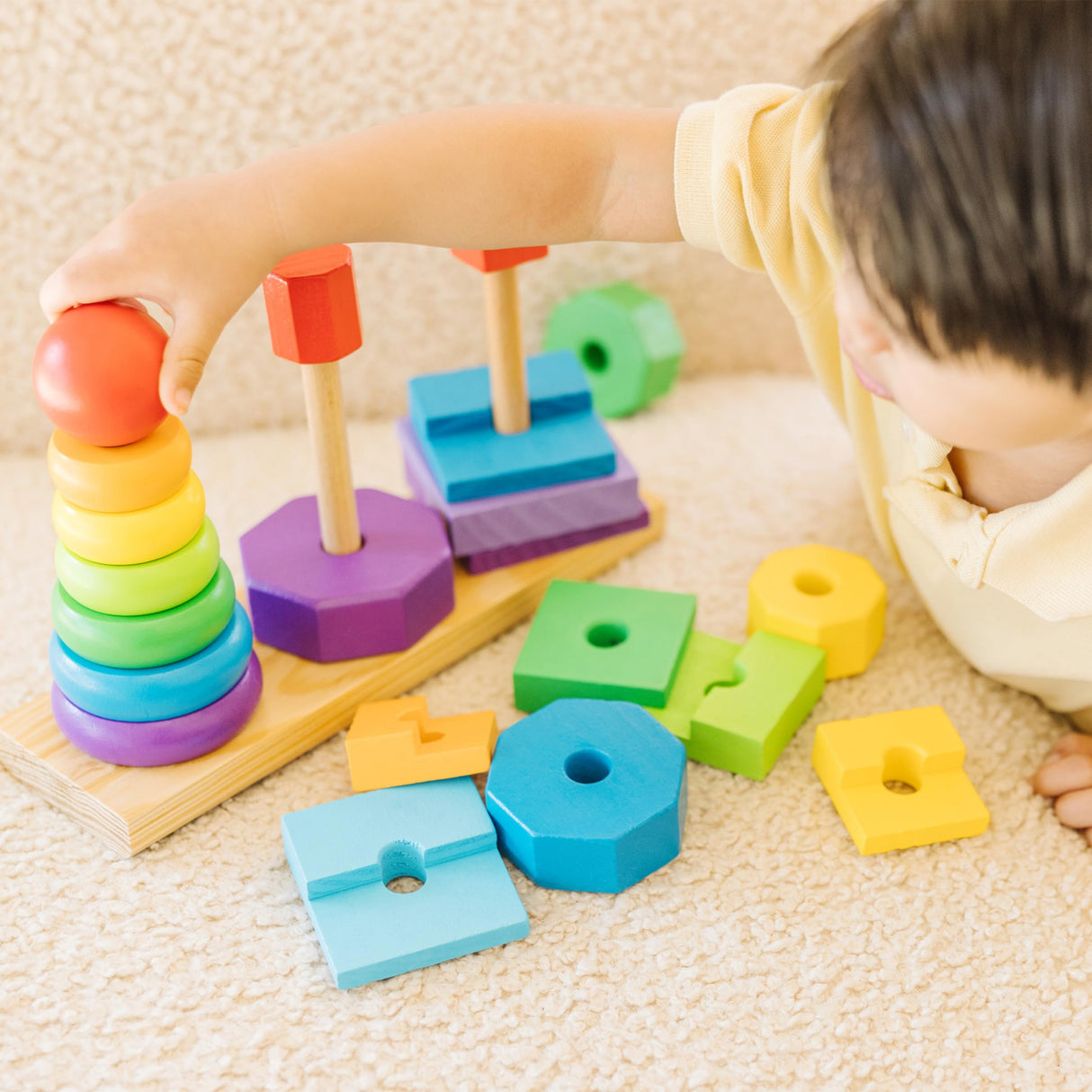 Melissa & Doug Geometric Stacker - Wooden Educational Toy - Shape Sorter And Stacking Toy, Stacking Tower Toy For Babies, Toddlers And Kids Ages 2+, Melissa & Doug