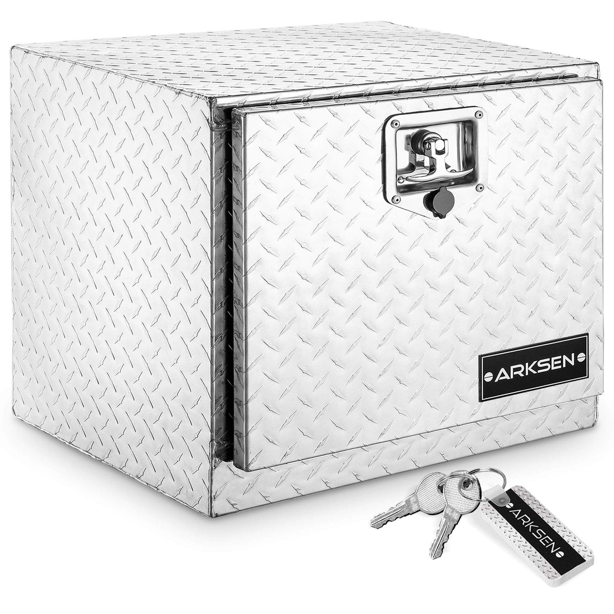 ARKSEN 18 Inch Heavy Duty Aluminum Diamond Plate Tool Underbody Box, Waterproof Square Truck Storage Organizer Chest for Pick Up Truck Bed, RV ARKSEN