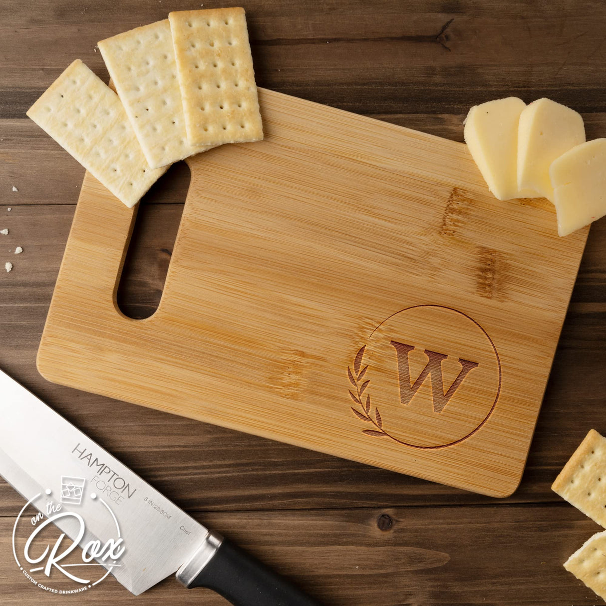 Personalized Cutting Boards - Small Monogrammed Engraved Cutting Board (W) - 9x6 Customized Bamboo Cutting Board with Initials - Wedding Kitchen Gift On The Rox