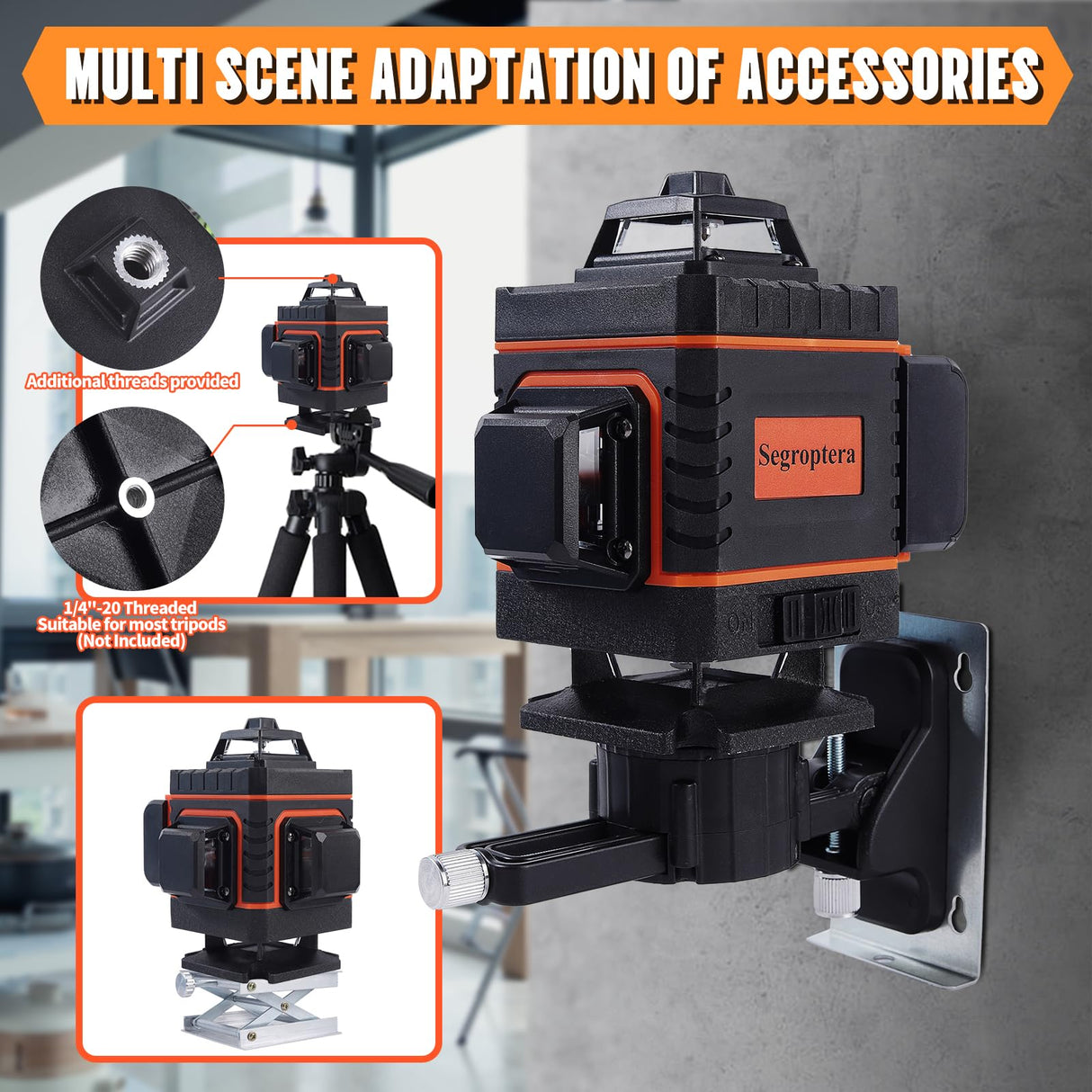 16 Lines Laser Level Tool 4x360 Self Leveling Green Lazer Line Level, 4D Green Cross Line Leveler Tool Laser for Picture Hanging, with Cloth bag and Segroptera