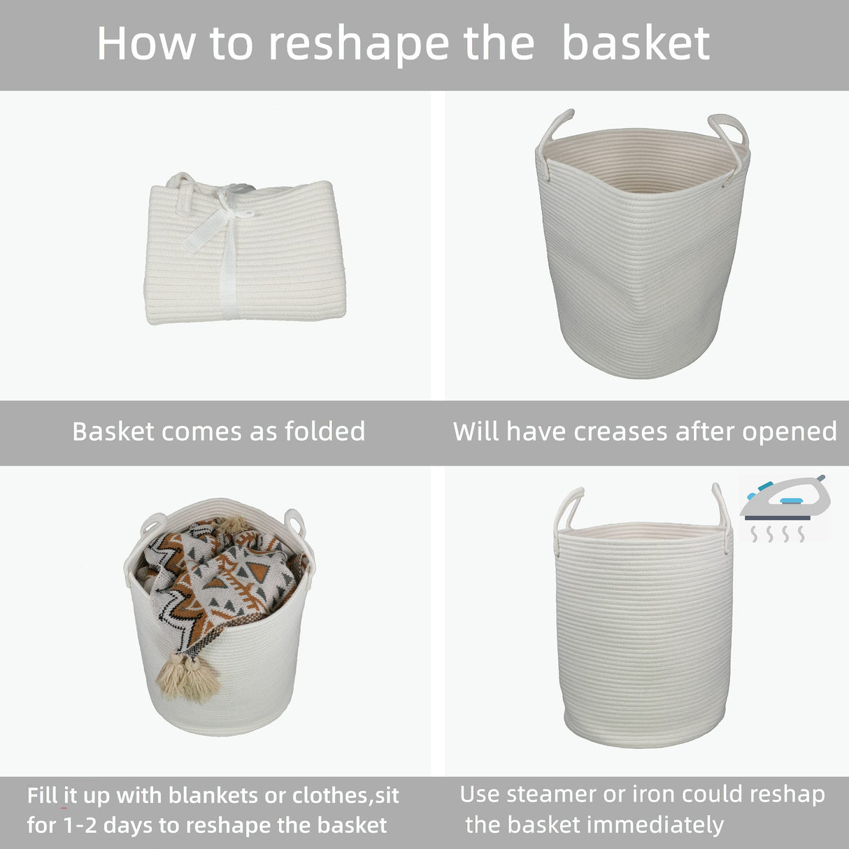 XUANGUO Cotton Rope Laundry Basket Hamper for Clothes Decorative Woven Storage Basket for Living Room Bedroom Boho Tall Rope Baskets for Blanket Toys XUANGUO