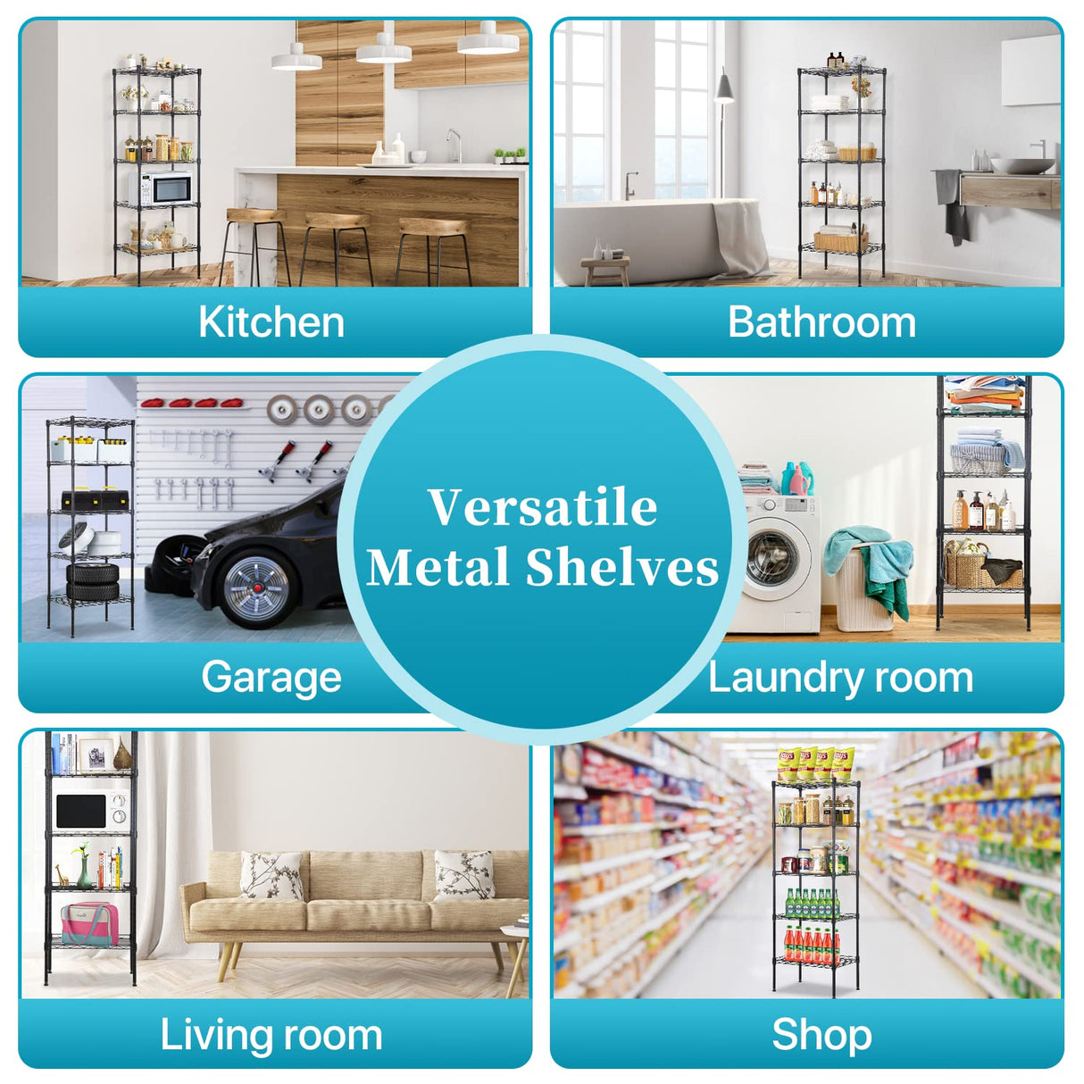 5 Wire Shelving Unit Adjustable Storage Shelf Metal Storage Rack with Leveling Feet for Closet Laundry Pantry Kitchen Garage 750 LBS Capacity 16.7" Dkelincs