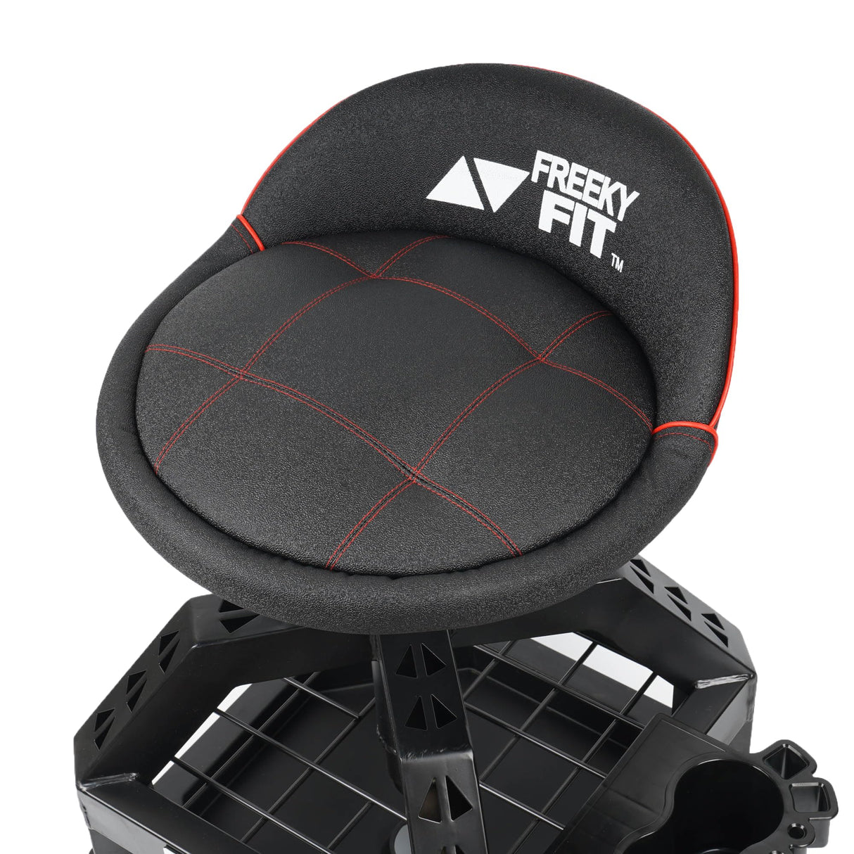 FreekyFit Rolling Shop Stool for Garage with Casters, DO02-Adjustable Height 360° Swivel Shop Seat with Tool Tray Storage, 330 LBS Capacity Padded FreekyFit