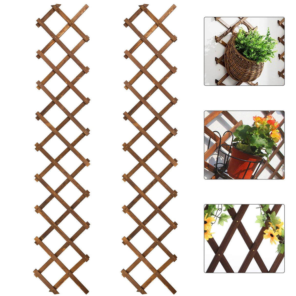 Pack of 2 Wooden Lattice Wall Planter- Extra Thick Expandable Plant Climb Hanging Frame Trellis Plant Support Fence Indoor Air Plant Vertical Rack ANPHSIN