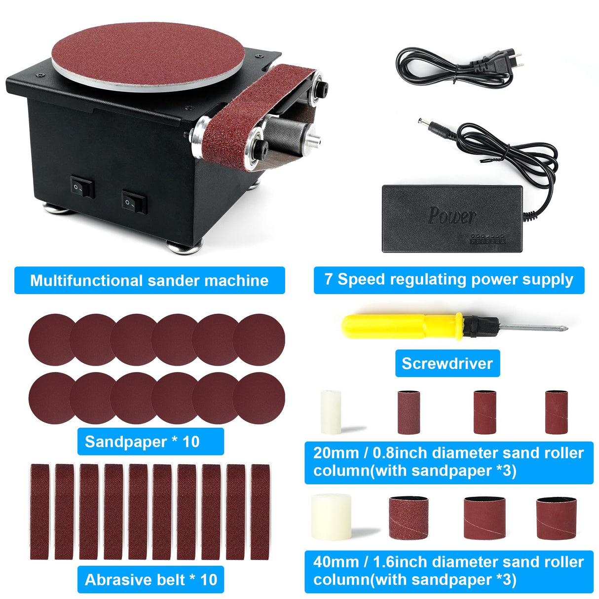 OUYANG Mini Disc Sander 6-Inch, 1.2x15in Belt Bench Grinder, Dual Motor Adjustable Speed Electric Sander Suitable for Diy Grinding of Metal, Wood, OUYANG