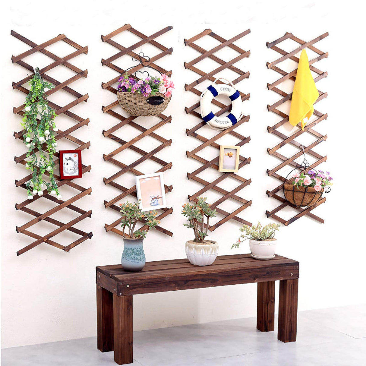 Pack of 2 Wooden Lattice Wall Planter- Extra Thick Expandable Plant Climb Hanging Frame Trellis Plant Support Fence Indoor Air Plant Vertical Rack ANPHSIN