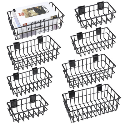Hicarer 8 Pcs Slatwall Basket Set, 4 Size Metal Ventilated Slatwall Baskets Hanging Storage Baskets for Slatwall, Mounted Hanging Slatwall