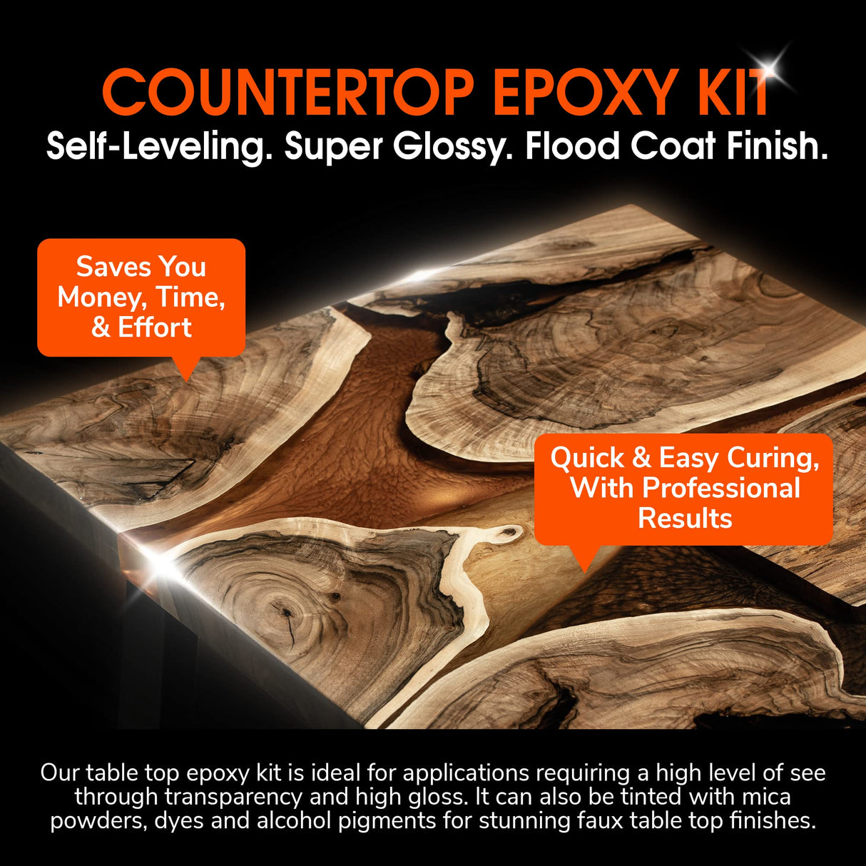 WiseBond - Clear Table Top Epoxy Resin Kit, Crystal Clear Epoxy Resin Kit for Countertops, Bars & Tables, 2 Part Epoxy with 1:1 Ratio Clear Epoxy WiseBond